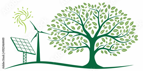 Harmony between renewable energy and nature in a serene landscape setting.