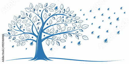 A serene tree surrounded by delicate floating snowflakes in a winter wonderland scene