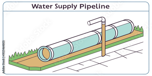 Illustration of a buried water supply pipeline system with a valve assembly above ground