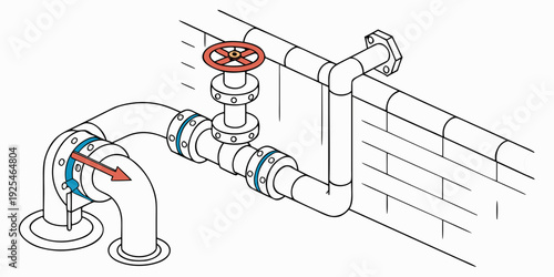 Plumbing system showing pipe connections and a pressure valve installation