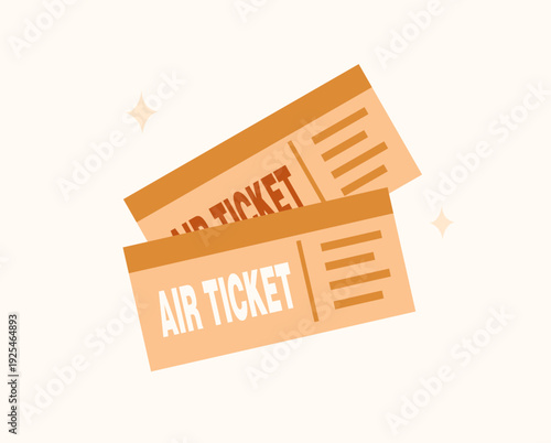 Cute vintage illustration of airline tickets in warm brown retro colours. Perfect for planners, stickers, prints. Travel concept.