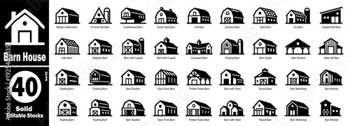 Modern gable barn house building icon set vector illustration.