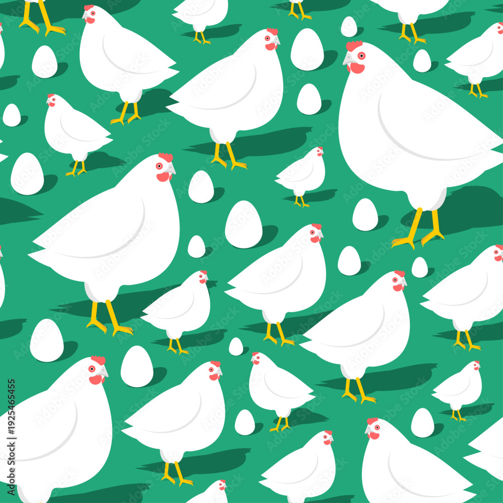 Obraz premium pattern with white hens on a teal background. Minimalist farm animal wallpaper for kitchen and textile