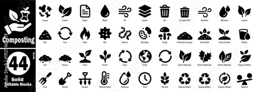 Ecological composting solid symbols for environmental design themes vector illustration.