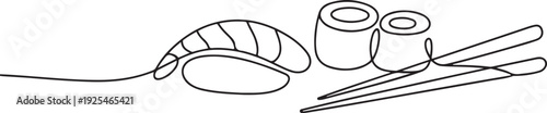 Sushi one continuous line design. Restaurant food menu design concept. one line Icon drawing