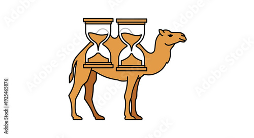 Camel carrying hourglasses on its back illustration.