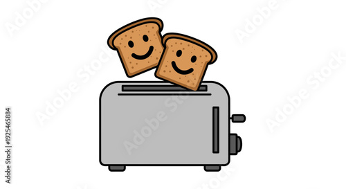 Toaster with Toast Smiling Faces Emerging.