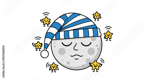 Sleeping Moon Character Cartoon Illustration Design.