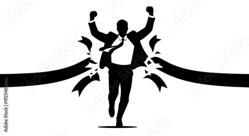 businessman, silhouette, success, victory, achievement, triumph, winner, finishline, ribbon, breaking, corporate, business, competition, goal, champion, celebration, progress, overcoming, challenge, e