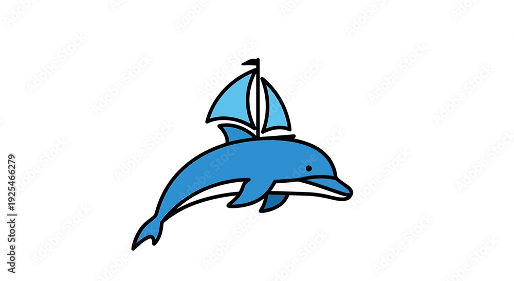 Fototapeta premium Blue Dolphin Cartoon Character Illustration.