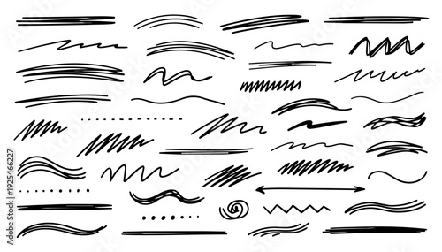hand drawn doodle vector set of thin ink pen lines in playful sketchy fine line style isolated on white background