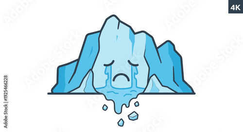 Melting Iceberg with Sad Face Illustration.
