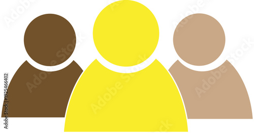Minimal flat illustration of a group of people with one person highlighted in yellow, representing leadership, selection, teamwork, user focus, or target audience.