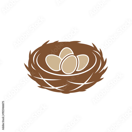 Illustration of a Birds Nest with Four Eggs. Vector Illustrations. EPS Editable