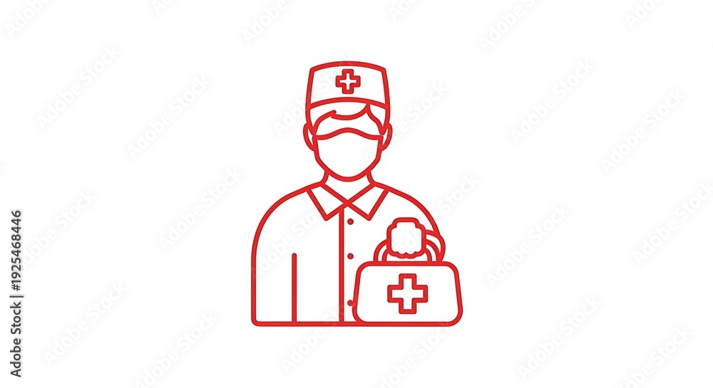 Fototapeta premium Medical professional with first aid kit and protective mask