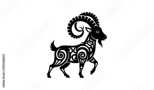 Bild auf Leinwand Chinese Zodiac Goat Black Paper Cut Silhouette Traditional Lunar New Year Animal