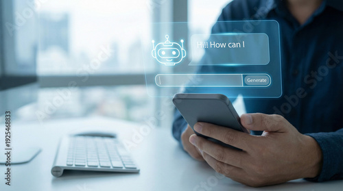 Chatbot AI Assistant on Smartphone Screen Mockup for Digital Communication and Customer Service Technology, with Copy Space
