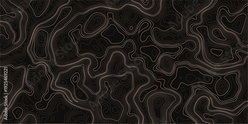 abstract dark brown topographic map background with flowing contour lines, organic wood grain texture, vector pattern