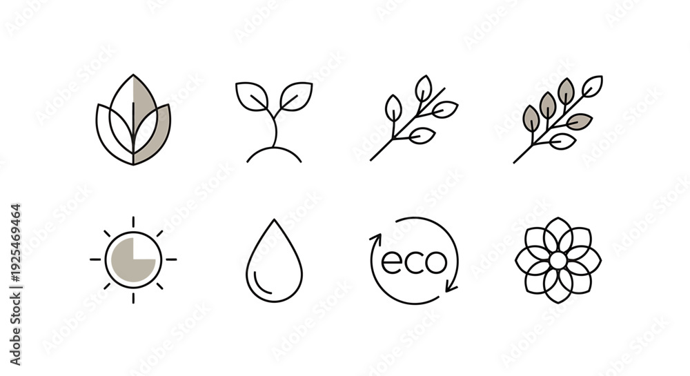 Fototapeta premium Set of EcoFriendly Icons Representing Nature and Sustainability.