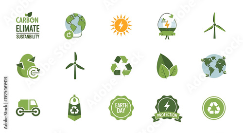 EcoFriendly Sustainability Icons Set for Environmental Protection.