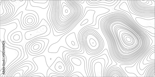 abstract topographic map background with black contour lines on white, minimalist topographical terrain relief vector