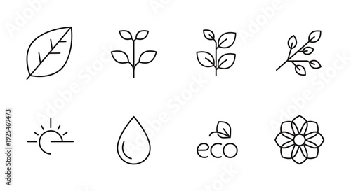 Minimalist Eco and Nature Line Icons Set.