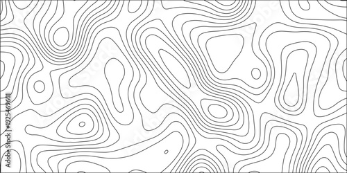 abstract topographic map background with black contour lines on white, minimalist topographical terrain relief vector