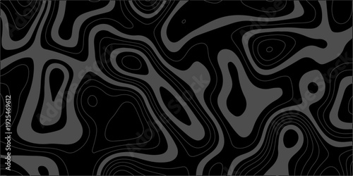 abstract black topographic map background with dark grey organic contour lines, topographic terrain vector texture