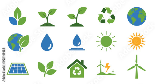 EcoFriendly and Sustainable Green Energy Icons Set.