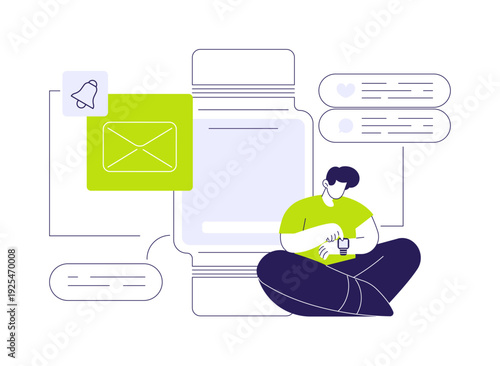 Social media notifications on smartwatch isolated cartoon vector illustrations.