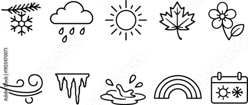 Collection of weather icons representing different seasons and atmospheric conditions