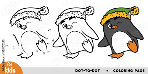 Cute penguin and hat, education dot to dot game for kids. Winter activity worksheet