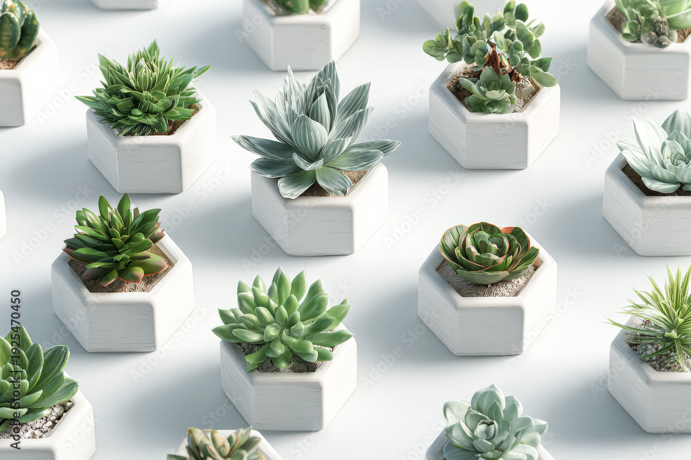 Fototapeta premium Collection of Succulents in Hexagonal Pots