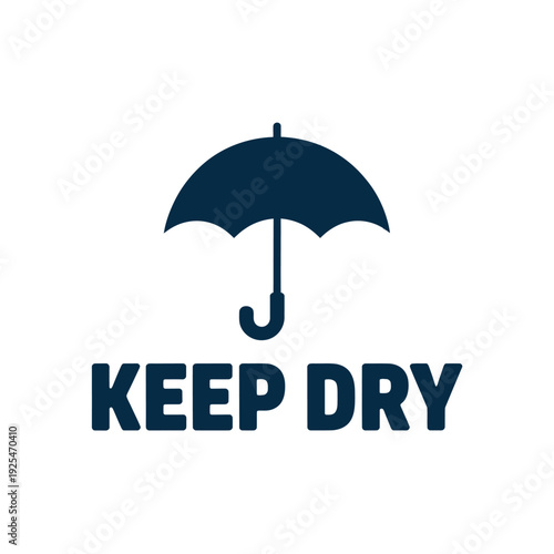 A navy blue umbrella logo with the words Keep Dry