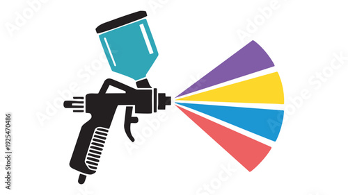 Colorful spray gun with vibrant fan effect - minimalist vector illustration