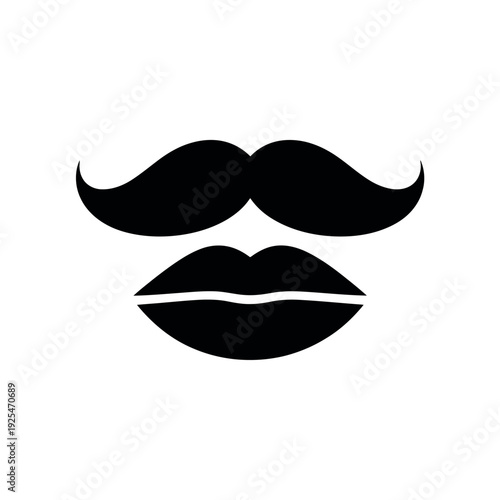 A minimalist illustration of a mustache and lips on a white background