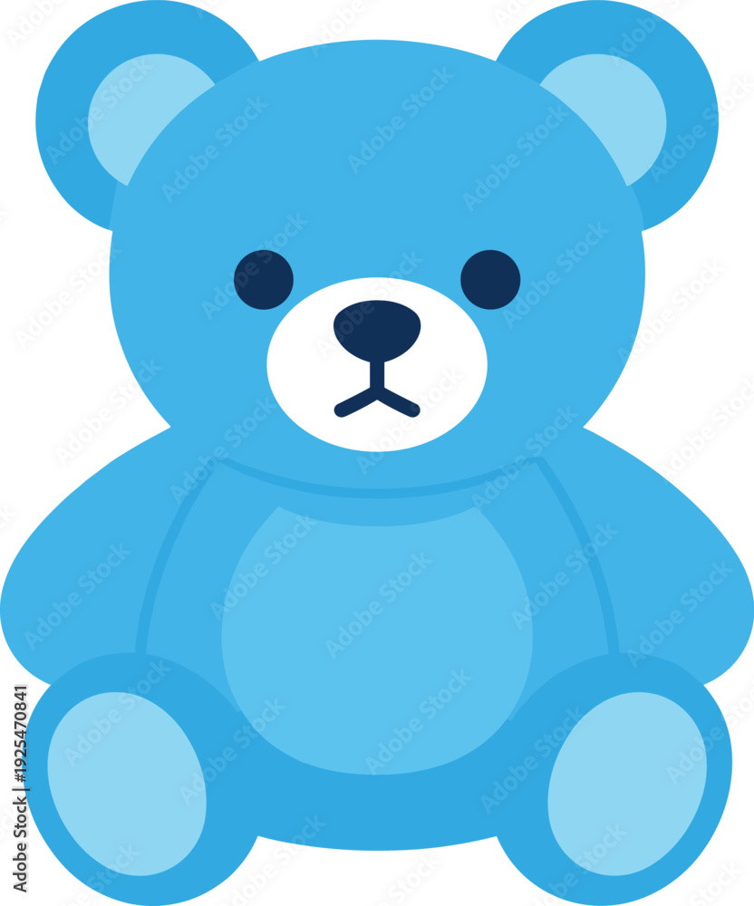 Obraz premium Cute blue teddy bear sitting isolated on white background, flat design