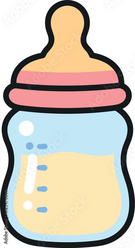Obraz na plátne Infant bottle with light yellow milk against a white backdrop illustration