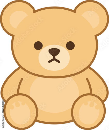 Cartoon teddy bear sitting upright with rounded shapes and a neutral expression