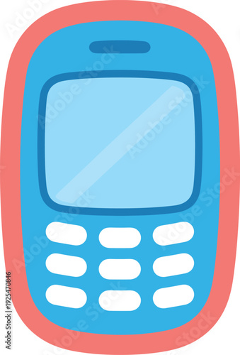 Cartoon illustration of an old style cell phone with push button interface