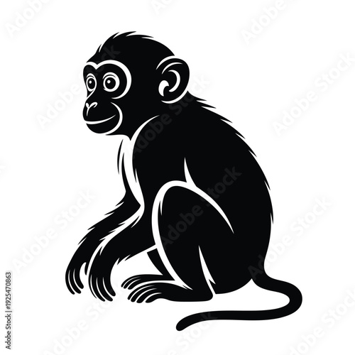 Stylized black silhouette of a monkey sitting and looking forward