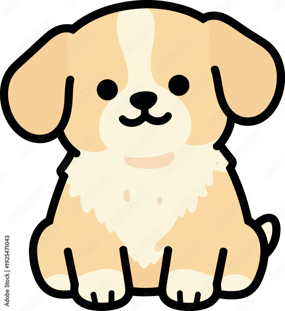 Fototapeta premium Cartoon dog sits with a happy expression on its face on white background