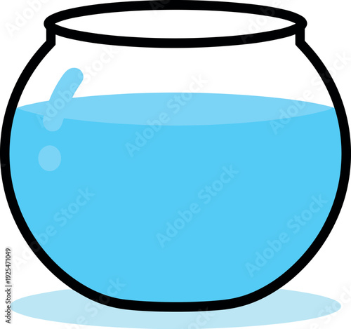 Cartoon fishbowl with blue water and thick black outline illustration