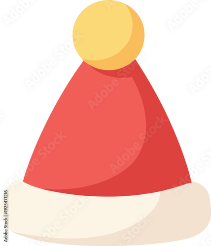Illustration of a simple santa hat with a yellow pompom on top and a white brim