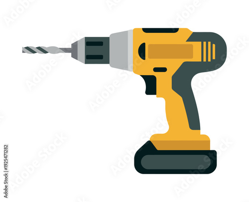 A yellow and black cordless drill on a white background