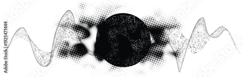 Glitch distorted geometric shape . Noise destroyed logo . Trendy defect error shapes . Glitched frame .Grunge textured . Distressed effect .Vector shapes with a halftone dots screen print texture.