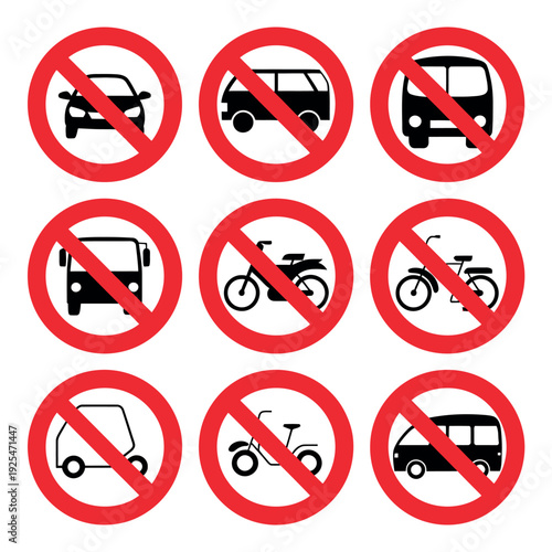 A collection of no vehicles allowed road signs