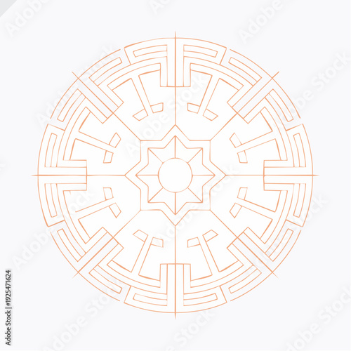 Geometric circular maze illustration, a conceptual graphic of a complex path and journey