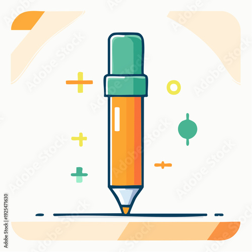 Marker pen with graphic elements, creative tool for writing and drawing
