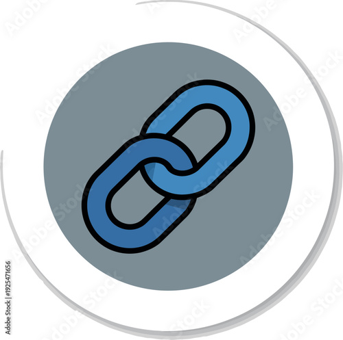 A blue chain link icon on a gray circle background